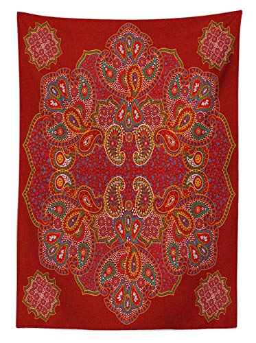 Ambesonne Mandala Outdoor Tablecloth, Moroccan Persian Design Oriental Rectangular Paisley Floral Print, Decorative Washable Picnic Table Cloth, 58" X 104", Burgundy White #TOP1