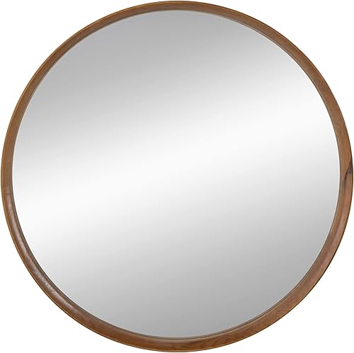 Benjara Roe - Espejo redondo de 40 pulgadas, marco de madera de pino marrón, colgado de pared