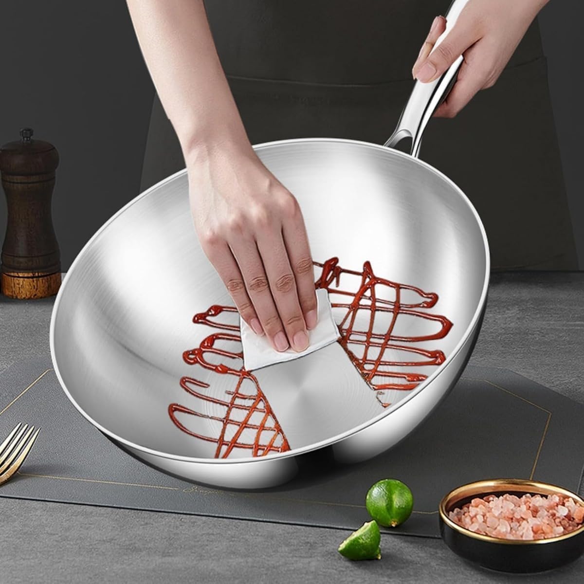 Amazon | ステンレス製、ノンスティック、深型、中華鍋、深型、業務用