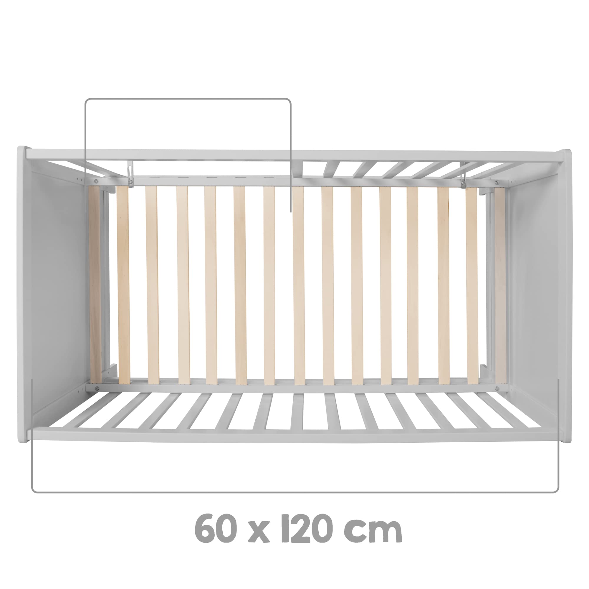 roba 2 in 1 Babybett 60 x 120 cm Gitterbett Beistellbett 6-fach Höhenverstellbar Holz grau taupe