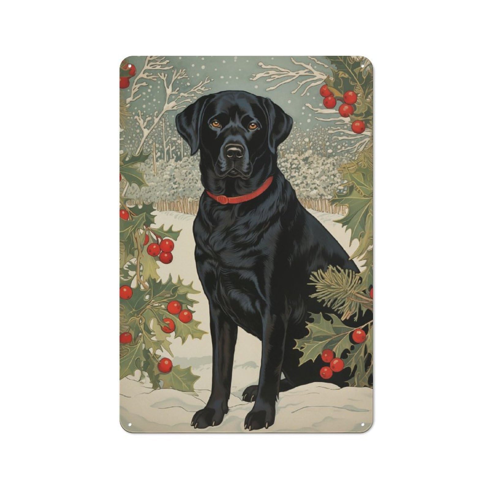 Junmoney Black Labrador In Winter Rustic Metal Sign 30X20cm Featuring For Garage Wall, Suited To Garage Decor Collectors
