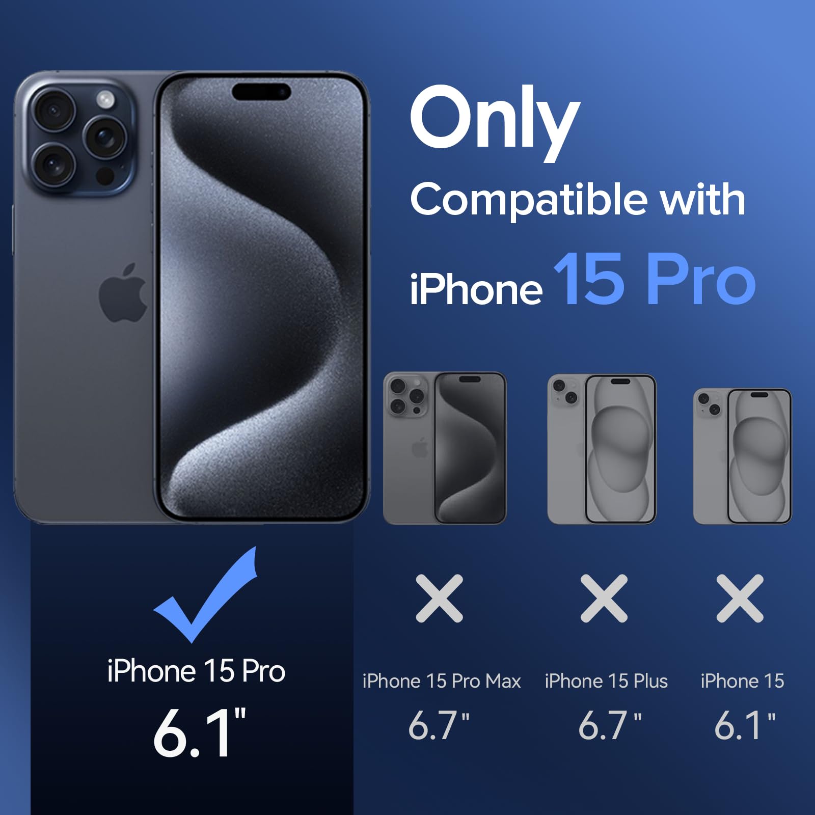 iVoler Cover Chiaro per iPhone 15 Pro con 2 Pezzi Pellicola Vetro Temperato, [Antiurto di Grado Militare][Protezione Fotocamera] Custodia Trasparente Sottile Anti-Ingiallimento Case - Blu