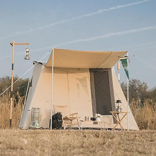 Miniatura 2 de UNISTRENGH Tienda de campaña impermeable de lona de algodón para 4 estaciones, refugios de camping familiares al aire libre con toldo, malla y