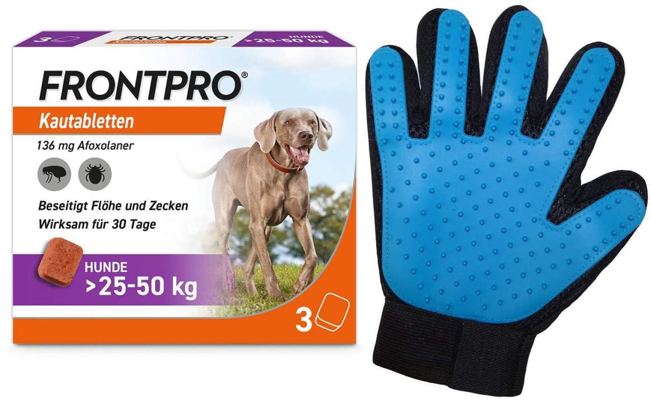 Frontpro 136 mg für Hunde 25-50 kg 3 Kautabletten + gratis Fellhandschuh