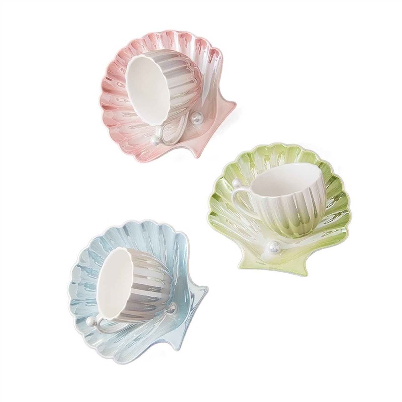 Filiżanki do herbaty 3D Ceramiczna herbata Filiżanka do kawy Pearl Shell Filiżanka na śniadanie dla dziewczyny urodziny Boże Narodzenie mleko(niebieski)