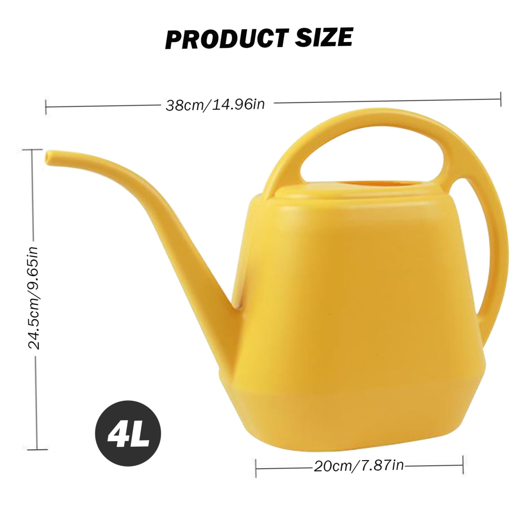 Regadera con Caño Largo de 4L con Boca Ancha de Doble manija - Regadera Antideslizante para Plantas de Interior y Exterior a Prueba de Humedad, Amarillo
