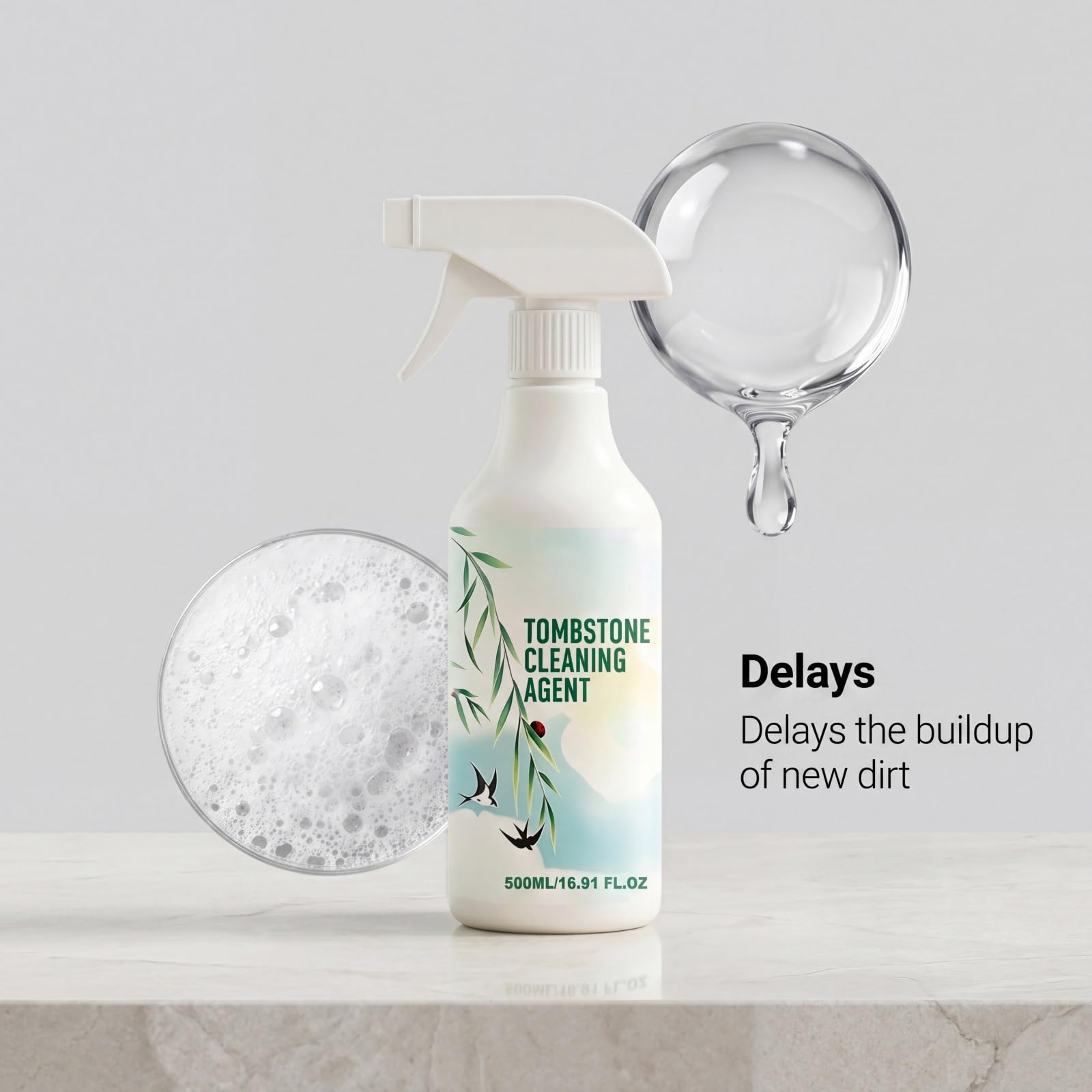 Spray limpiador de lápidas y lápidas para granito, mármol y piedra natural, cuidado conmemorativo de cementerio al aire libre de 500 ml con revitalizador protector y revestimiento protector resistente