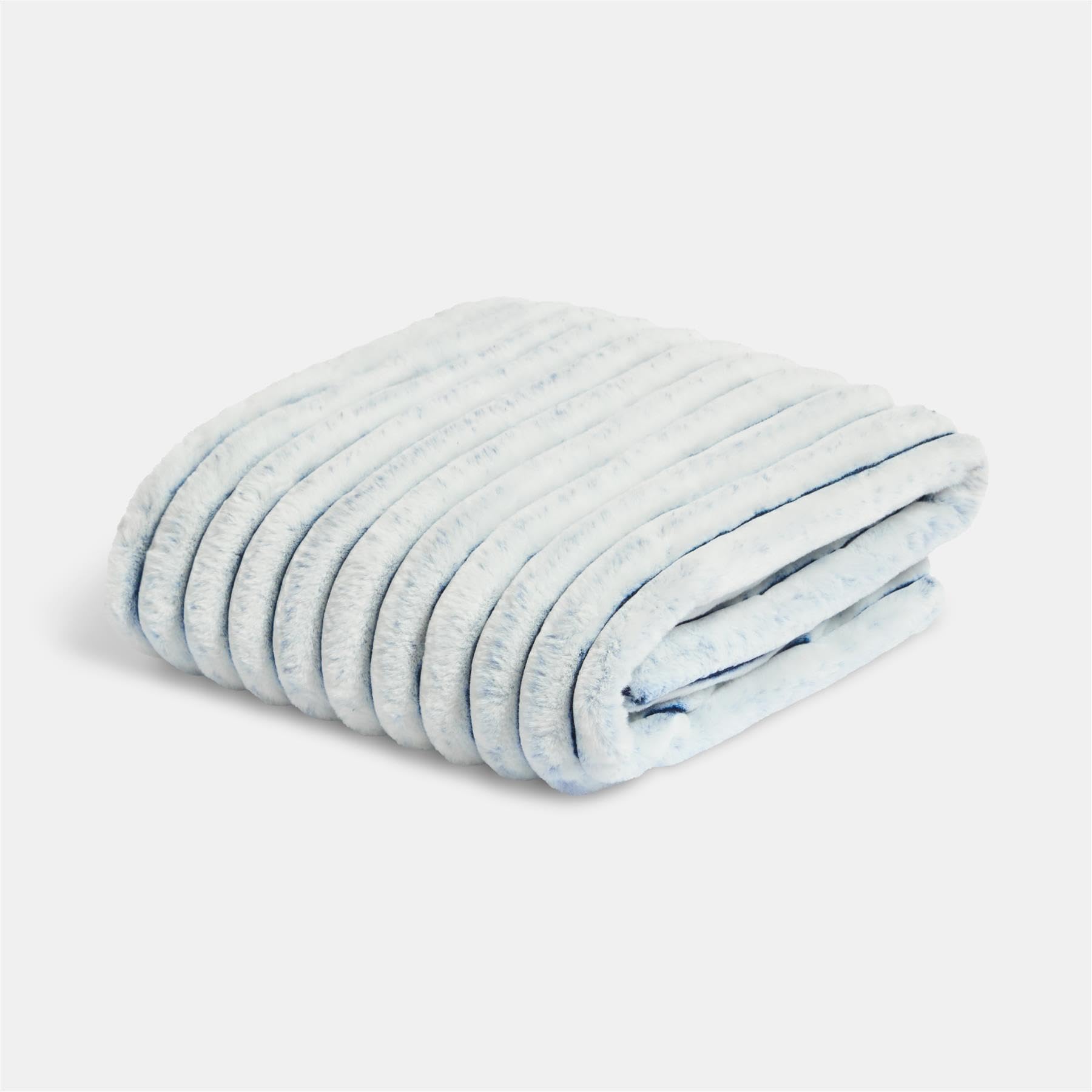 Ohs Navy/White Faux Fur Ribbed Fleece Blanket For Bed, Soft Cosy Warm Winter Thick Two Tone Throw Blanket Over Sofa Decorative Fluffy Single Bed Throws Gifts For Adults, - 125 X 150Cm