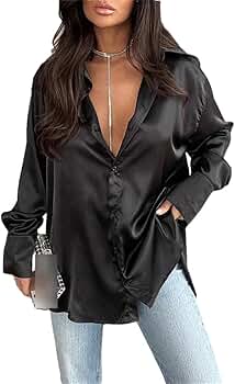Commute Elegant Turn-Down Collar Satin Shirts for Women