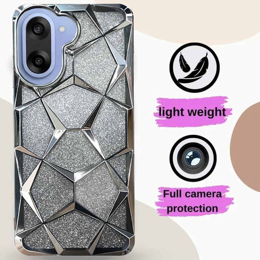 Image of VONZEE Gradient Glitter Case for One Plus Nord CE5, Luxury Electroplated 3D Cube, Diamond Bling Shiny Soft TPU Clear Shockproof Women Girls Protective Phone Cover (Silver)