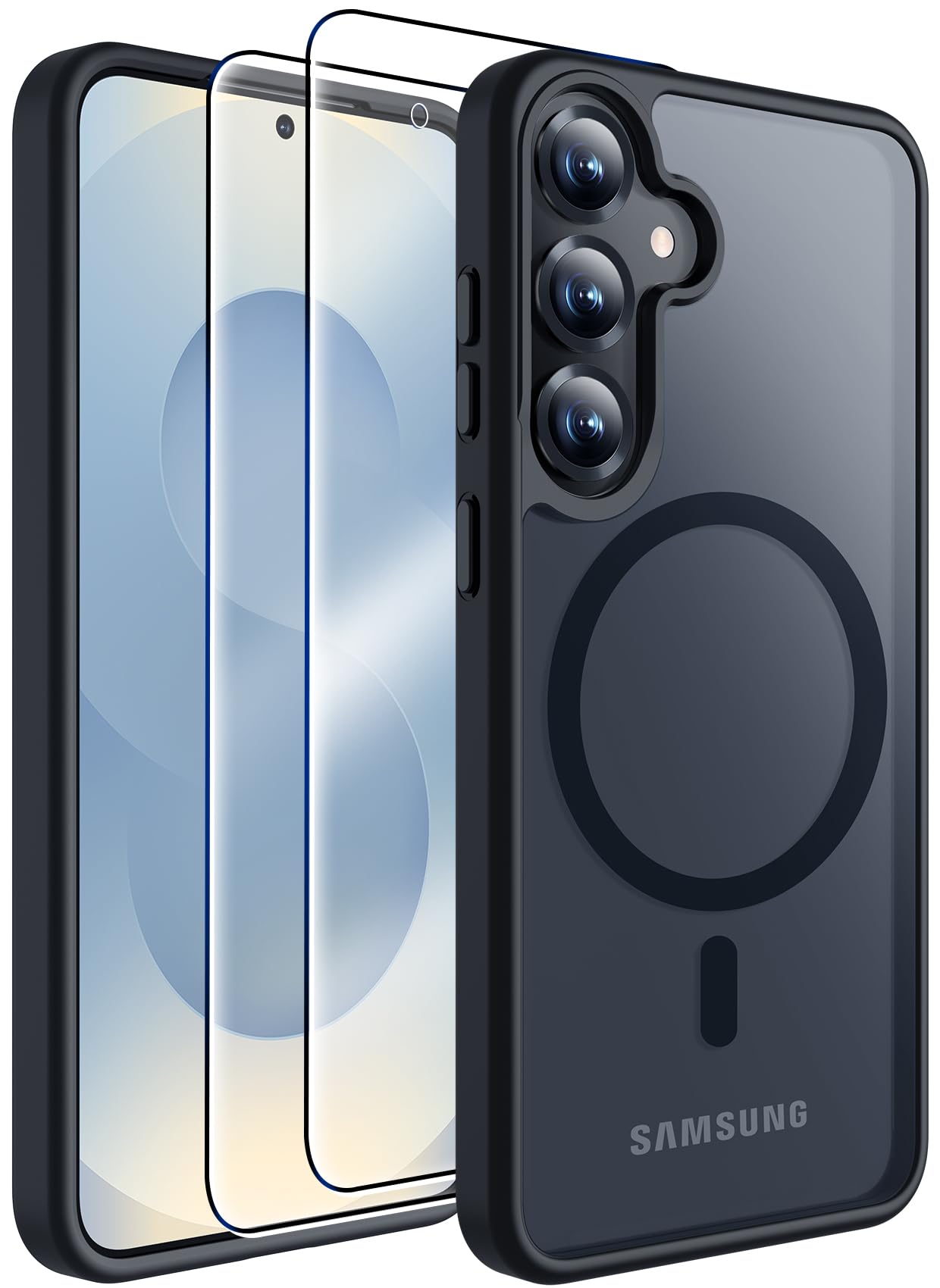 MOZOTER for Samsung Galaxy S25 Case with Magnetic,[Compatible with MagSafe][15Ft Military Dropproof][2*Screen Protector] Translucent Matte Anti-Slip Back Slim Shockproof Case for S25,6.2"-Black