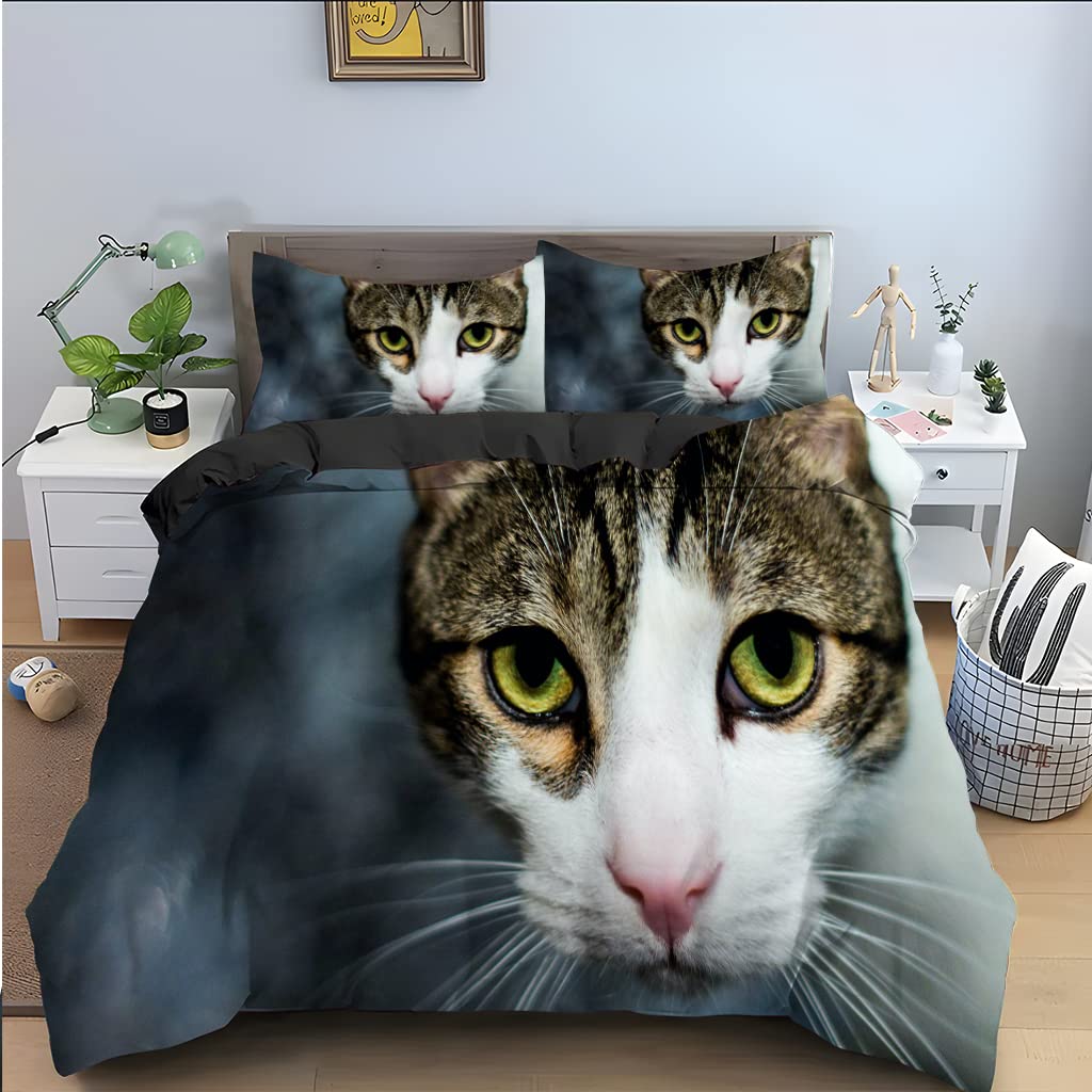 Housse de couette 160x200 chat bleu avec fermeture éclair pour un lit d'enfant facile à faire