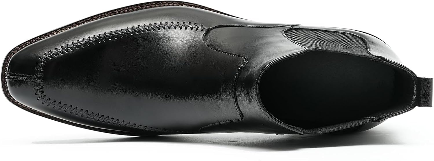Męskie Sztyblety Botki Wysokie Skórzane Buty, Black, 5 UK