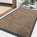 Smiry Front Door Mat Outside Entrance, Heavy Duty Natural Rubber Mat, Sturdy Trap Dirt and Moisture Indoor Outdoor Door Mat, Easy Clean Low Profile Doormat Outdoor Entrance, 29.5x17 Inch, Brown