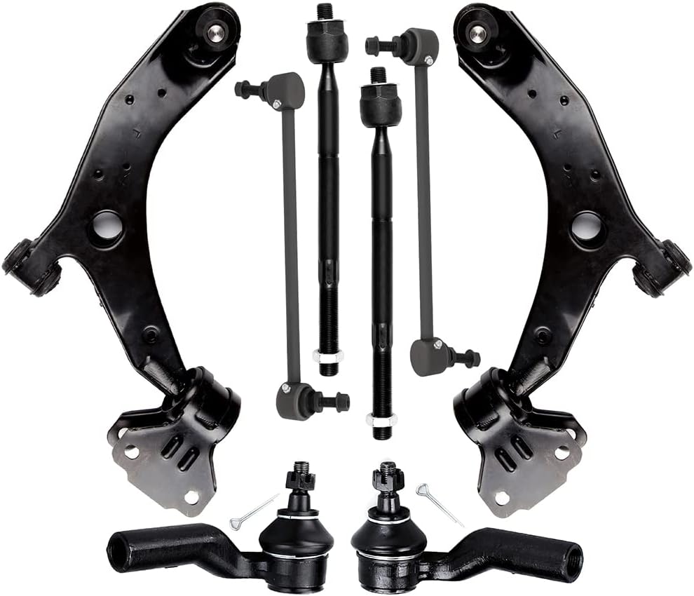 Front Lower Control Arm w/Ball Joint fit for Mazda 3 2010 2011 2012 2013, Suspension Kit with Inner Outer Tie Rod End Sway Bar Link - 8pc Set