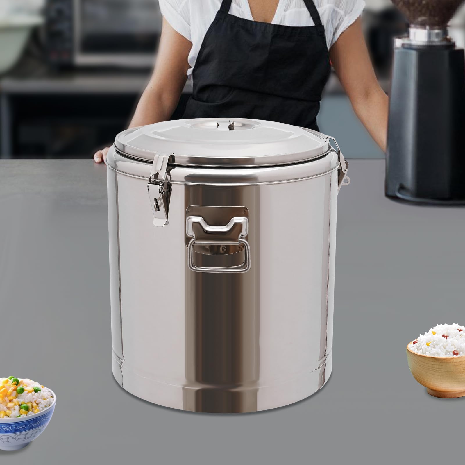 Recipiente térmico para alimentos, 40 L, acero inoxidable, calentador de alimentos, recipiente térmico con tapa, tiempo máximo de aislamiento de 8 horas, 36,5 x 45,5 cm