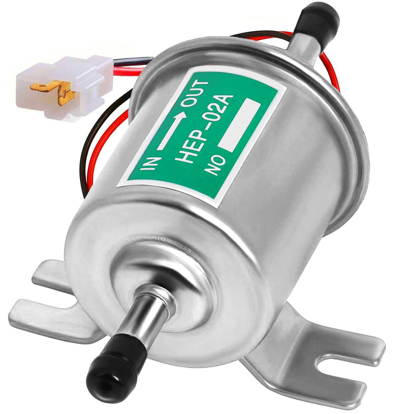 ZiYuya 12V Electric Inline Fuel Pump, Universal Booster Pump Pressure Gas Diesel Inline Low Pressure Inline Fuel Metal Pump Module Bolt Fixing Wire Inline HEP-02A Silver