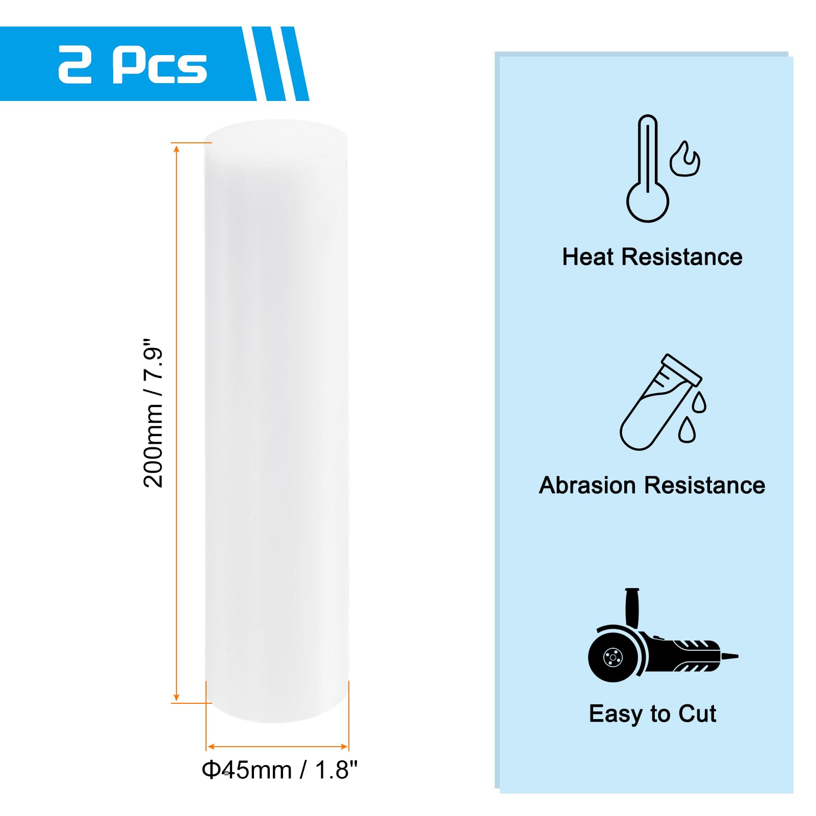 QUARKZMAN Barre Ronde En Plastique ABS Tige Pleine 45 mm x 200 mm Blanc Pour Matériau De Modèle DIY, Fabrication De Modèle Architectural, Table De Sable DIY, Pack De 2