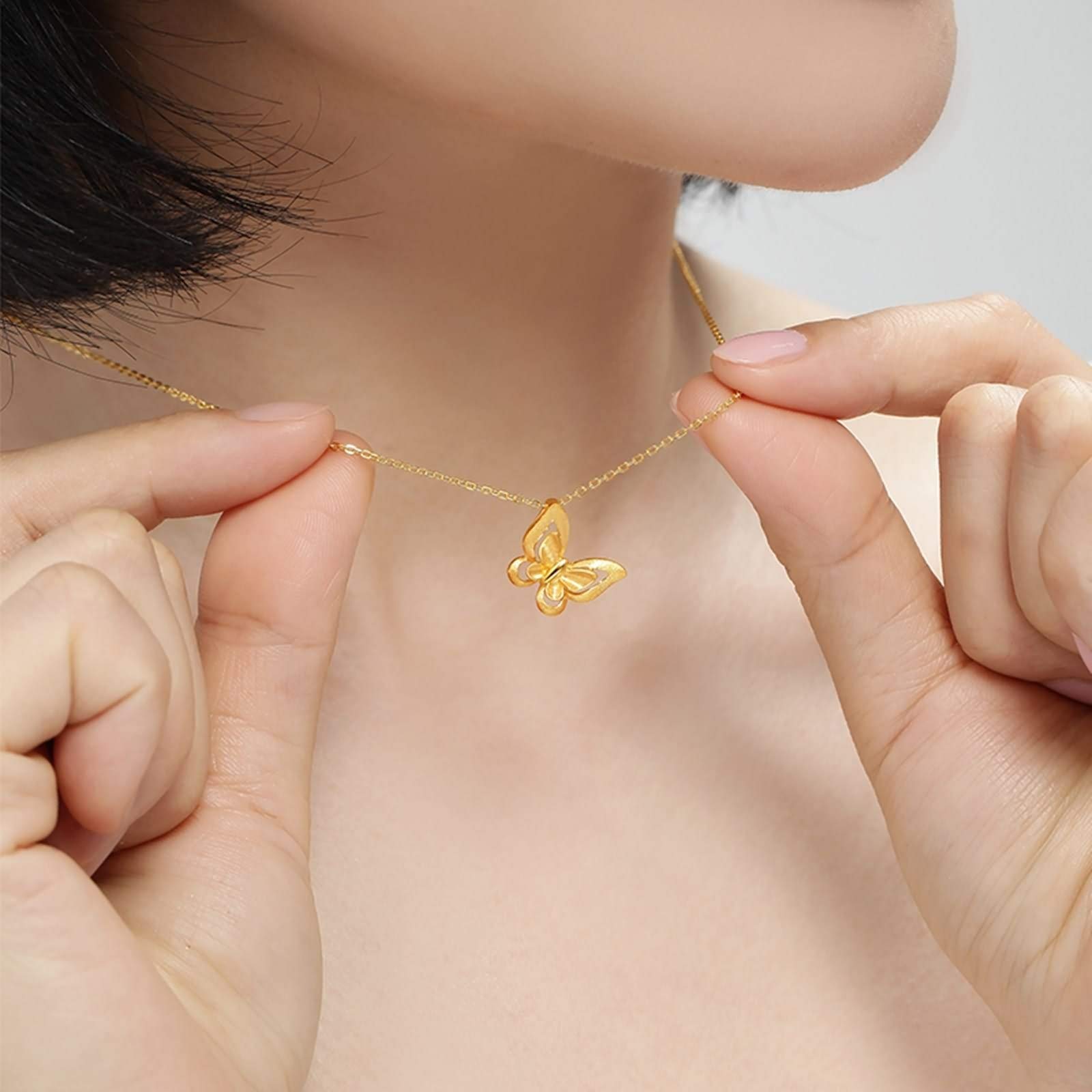 18 Karat Gelbgold Damen-Schmetterlings-Halskette, Hochzeits-Halskette für Bräute