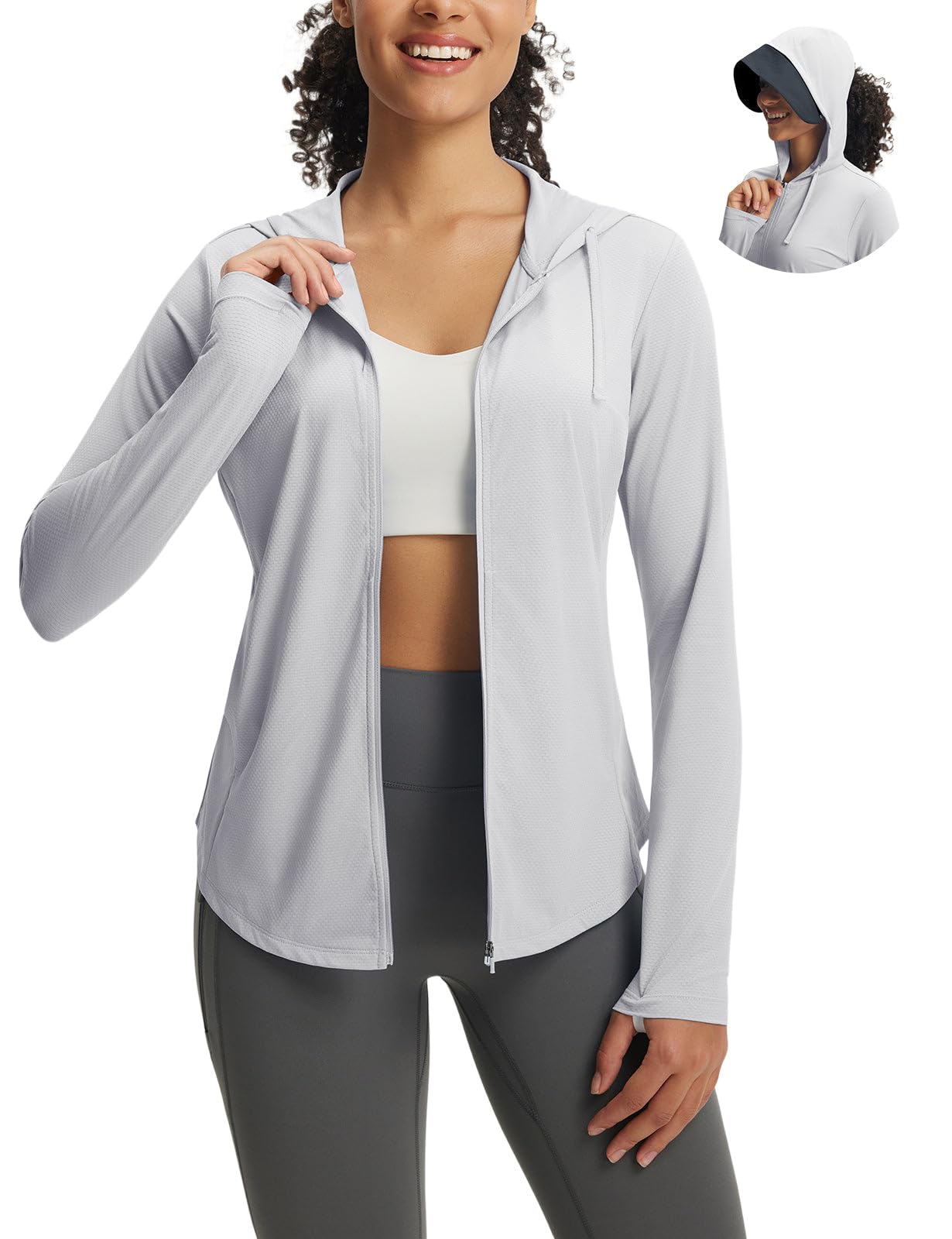 Women's Sun Jacket with Removable Brim UPF 50+ Lightweight UV SPF Shirts Long Sleeve Full Zip Up Hoodie Outdoor Hiking