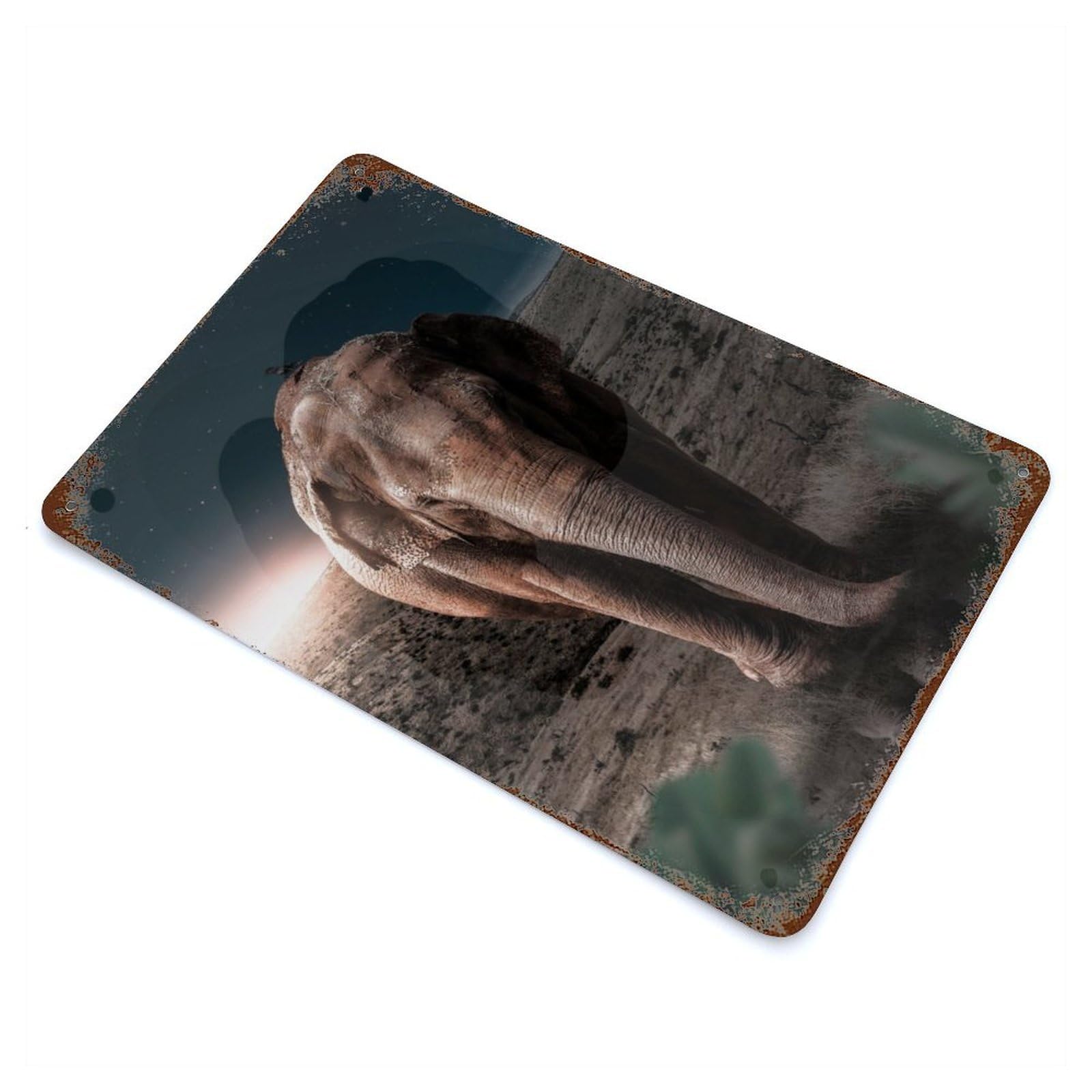 Midnight Elephant Aged Metal Wall Plaque 11.8"x7.9", Industrial Home Decor for Pub, Kitchen And Man Cave Decor