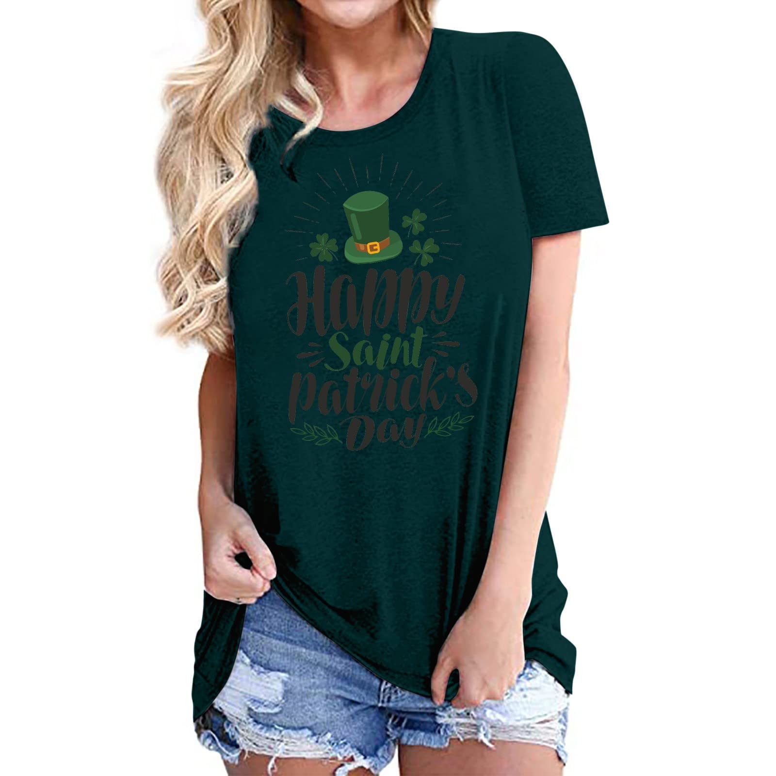 GenericWomen's St. Patrick's Day Print Summer Casual Shirts Short Sleeve Tunic Tops Office Work Blouse Shamrock Irish
