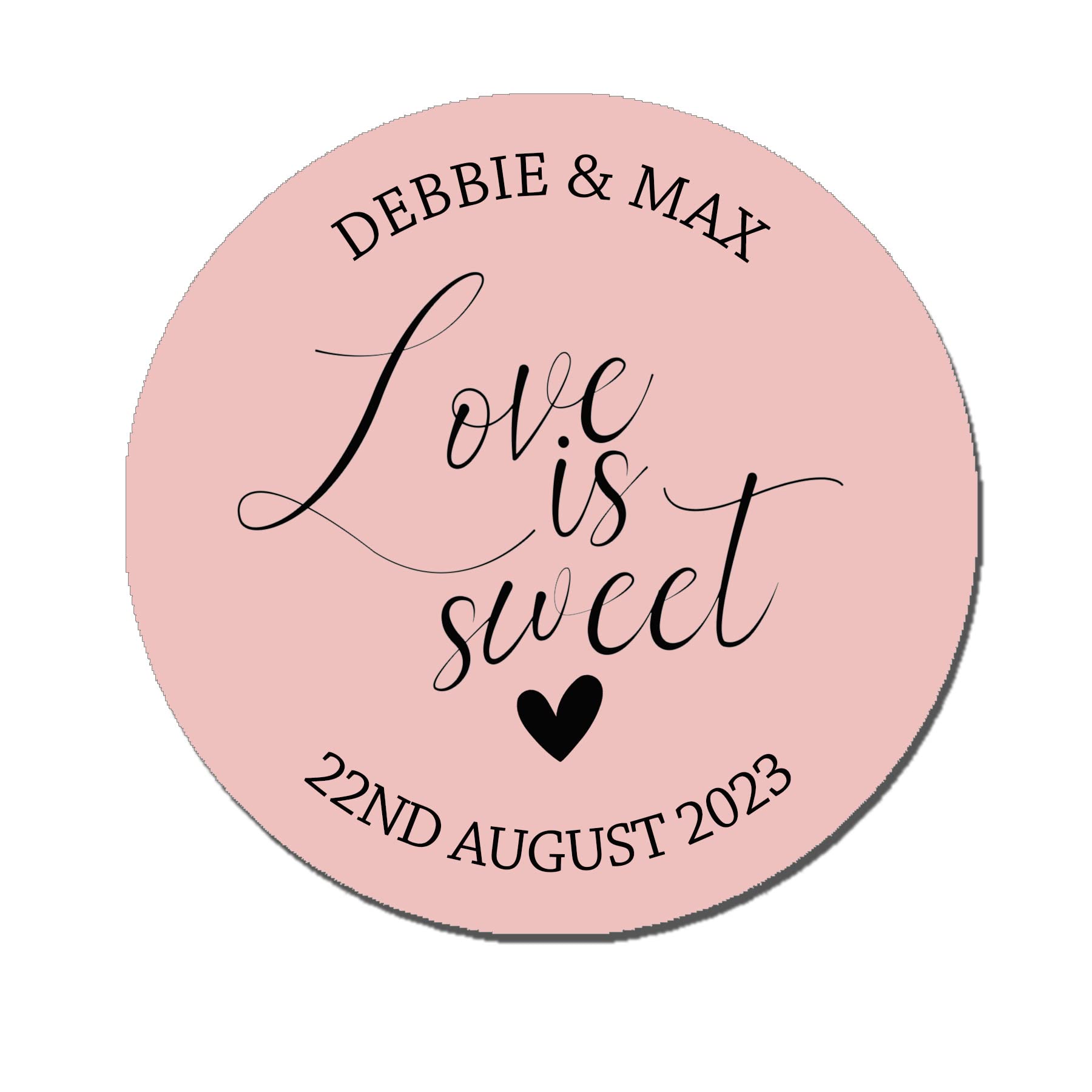 35 x Treasured Forever Personalised Love is Sweet Wedding Floral Effect Favour Round Stickers (37mm) (Pink)