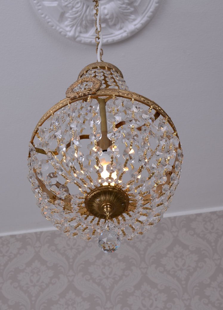 Kkc007 Kryształowy Żyrandol Sufitowy - Antyczny, Mosiężny, 46 cm, W Stylu Vintage, Do Korytarza