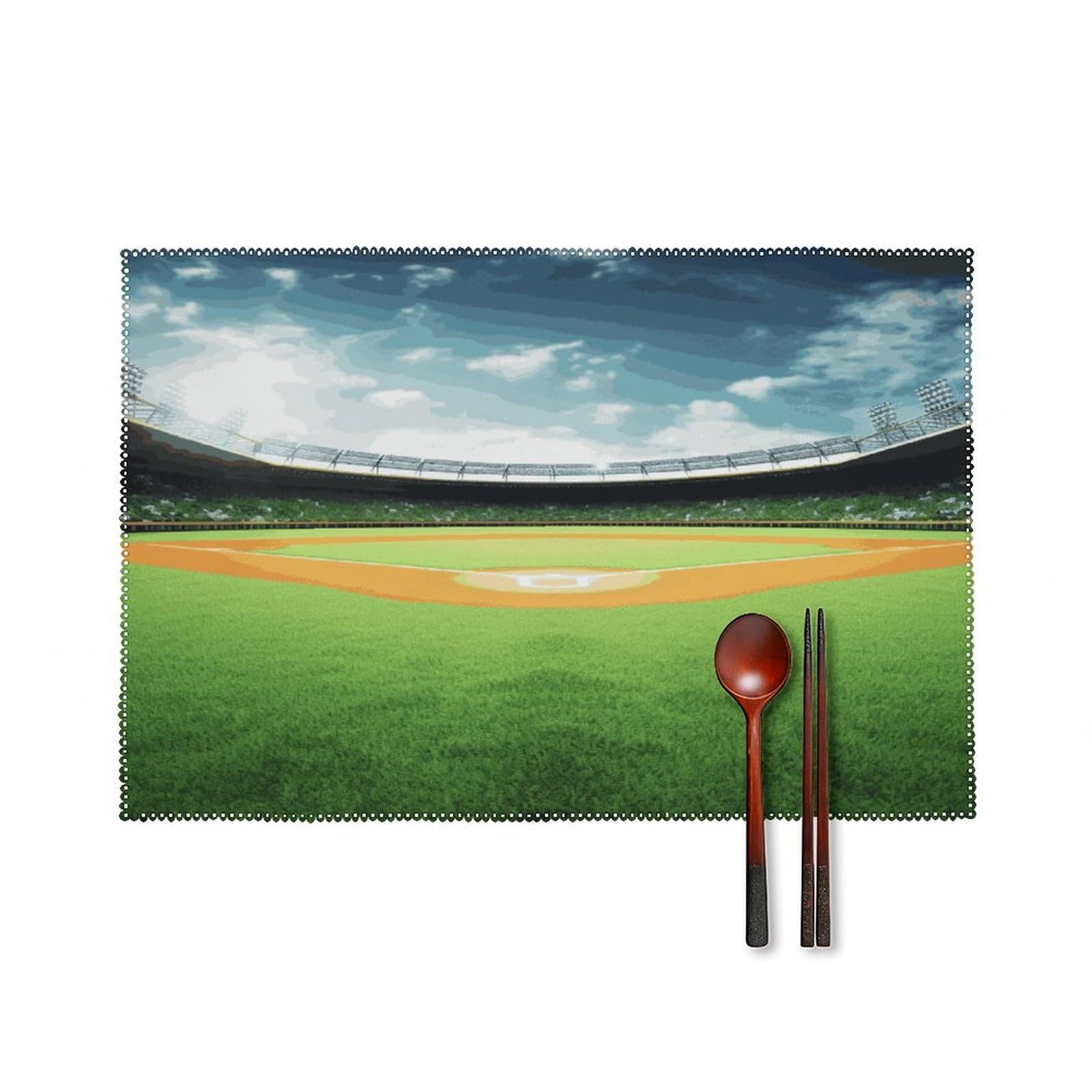 Fekiloot Style Green Baseball Field Backdrop Placemats Set Of 6,Table Mat
