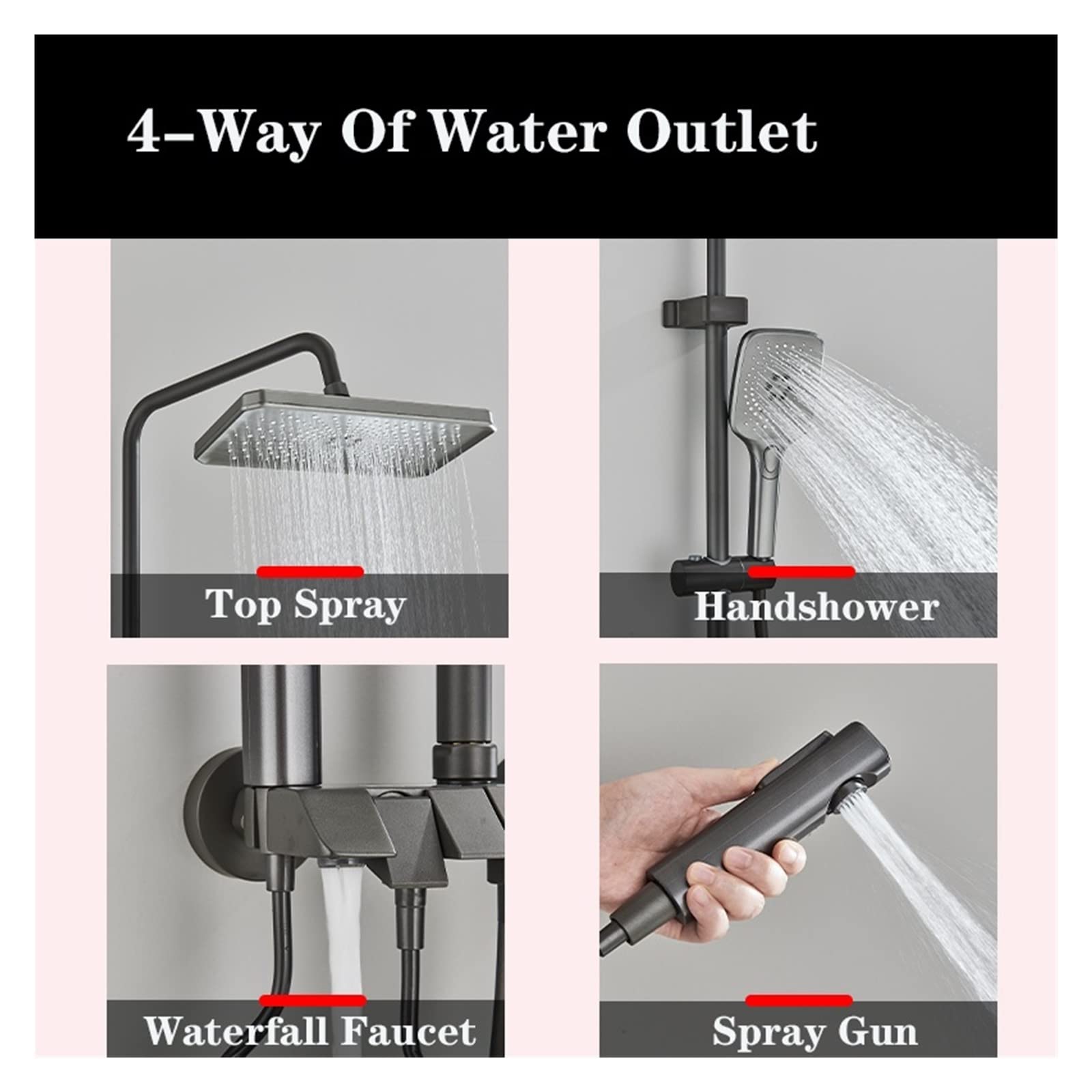 Set Doccia Digitale for Pianoforte Grigio Rubinetti Doccia for Bagno in Ottone Intelligente Rubinetto a Cascata Calda e Fredda Doccia Grigio a Pioggia(Noir)