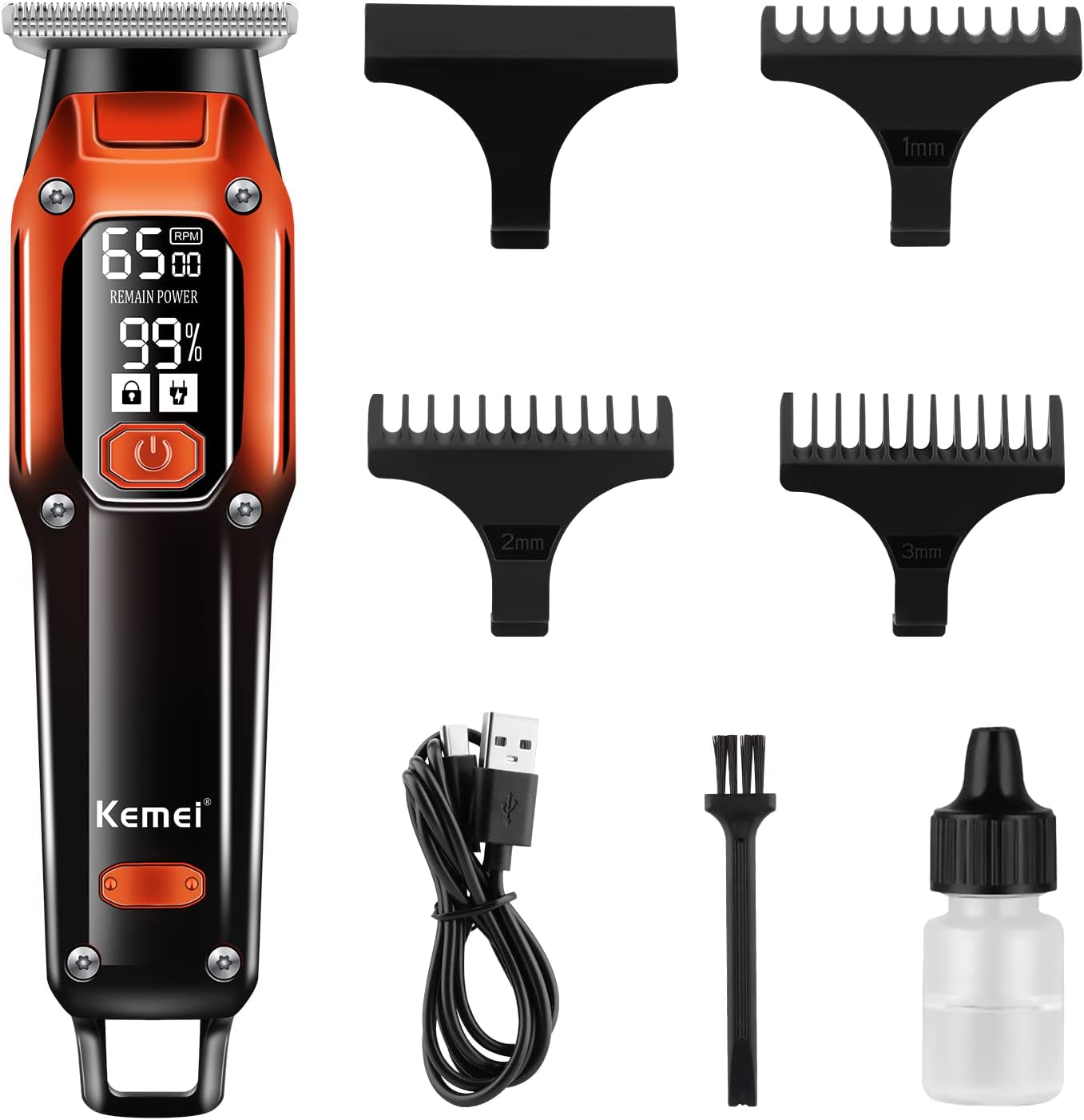 KEMEI Black Hair Clippers for Men, Cordless Clippers for
