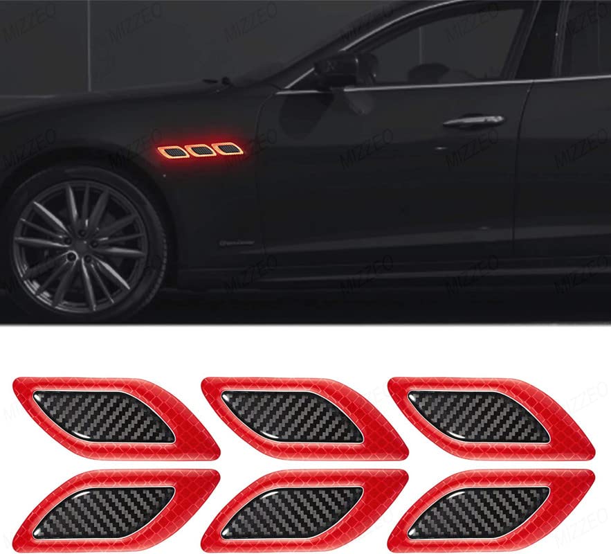 MIZZEO 3D Strong Reflective Stripe Stickers for Car Fender Hood Bumper High-Intensity Night Visibility (Carbon Fibred, Pack of 6, Red) Compatible with Mahindra Scorpio - N (2022)-image-29