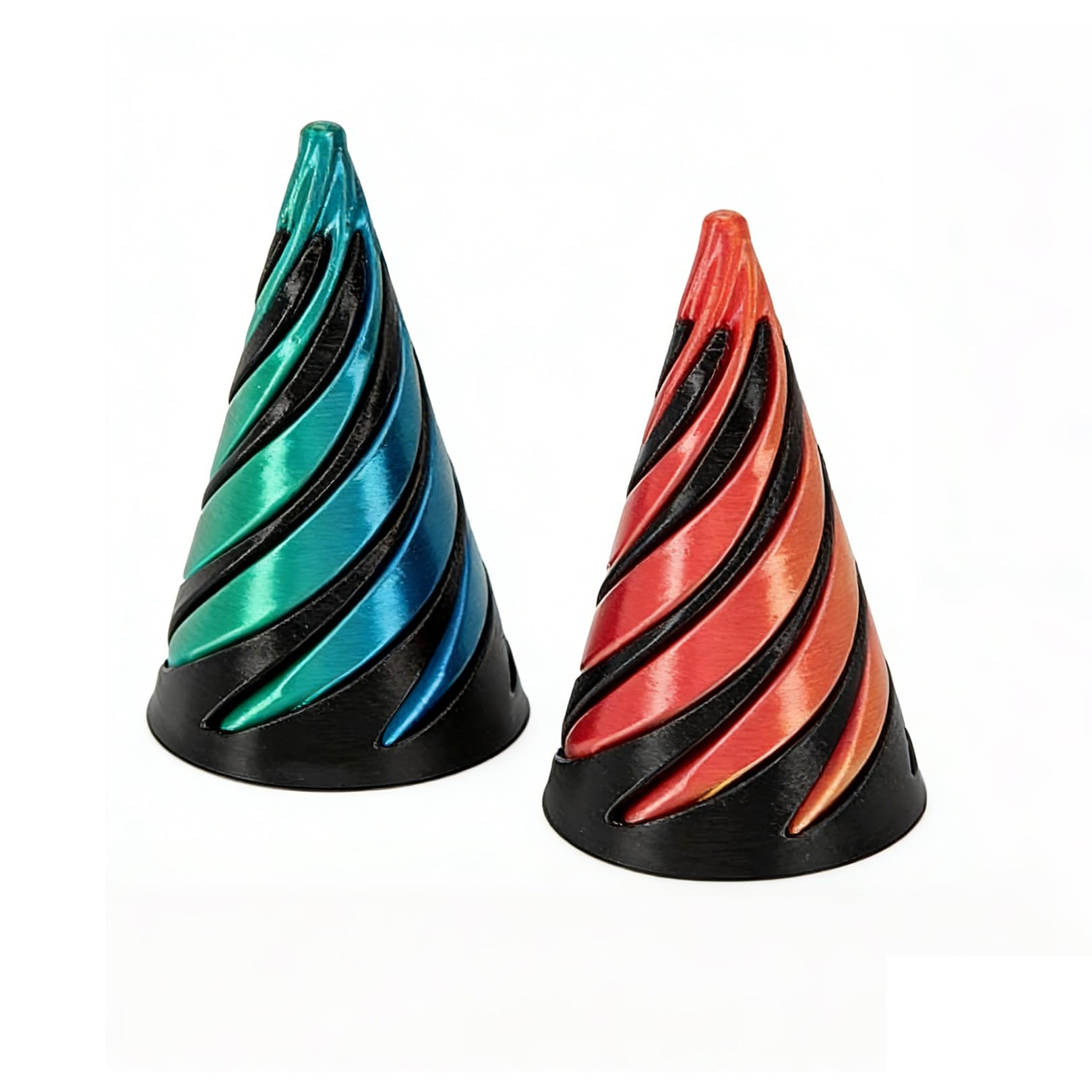 2 Pcs 3D Printed Spiral Cone Fidget Toy,Impossible Pyramid,Spiral Fidgets,Kinetic Desk Toy for Stress Relief&Anxiety Relaxing,Home Office Desk Decoration and Gifts (Black Green+Black Red)
