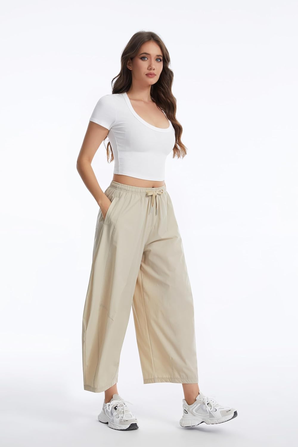 OVRUNS Barrel Pants Women Lightweight Quick Dry Baggy Ankle Wide Leg Hiking Pants with Pockets