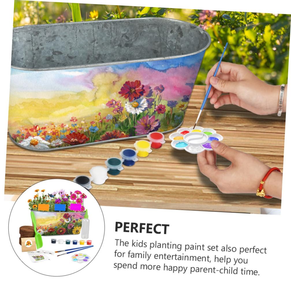 ifundom Kit de Jardinería Infantil para Cultivar Hierbas y Plantas Aromáticas Set DIY Maceta de Hierro Herramientas Seguras y Pintura para Adecuado para Uso Interiores y Actividades