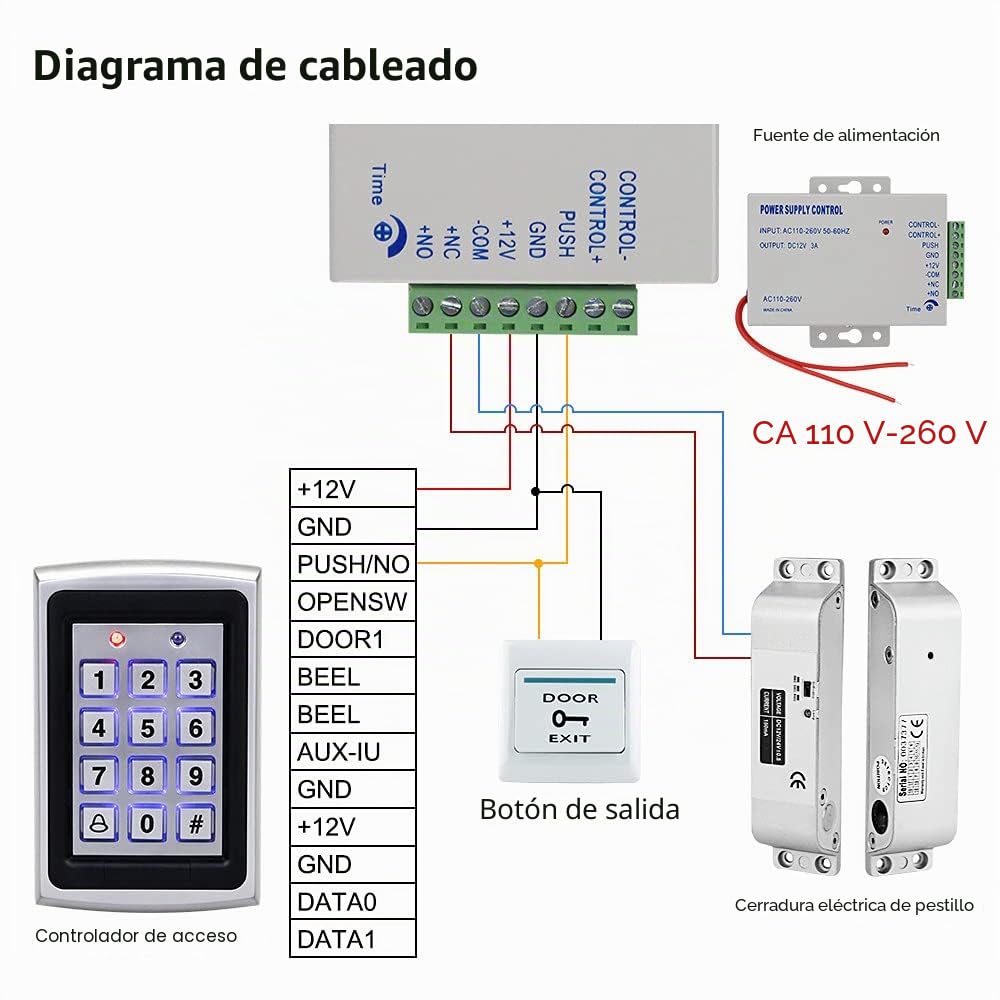 KUMU Sistema de Control de Acceso de Puerta RFID Impermeable al Aire Libre Teclado de metal Cerradura Electrónica+Cubierta a Prueba de Lluvia+Botón de Salida+Llaveros de 15pcs para el Hogar/Oficina
