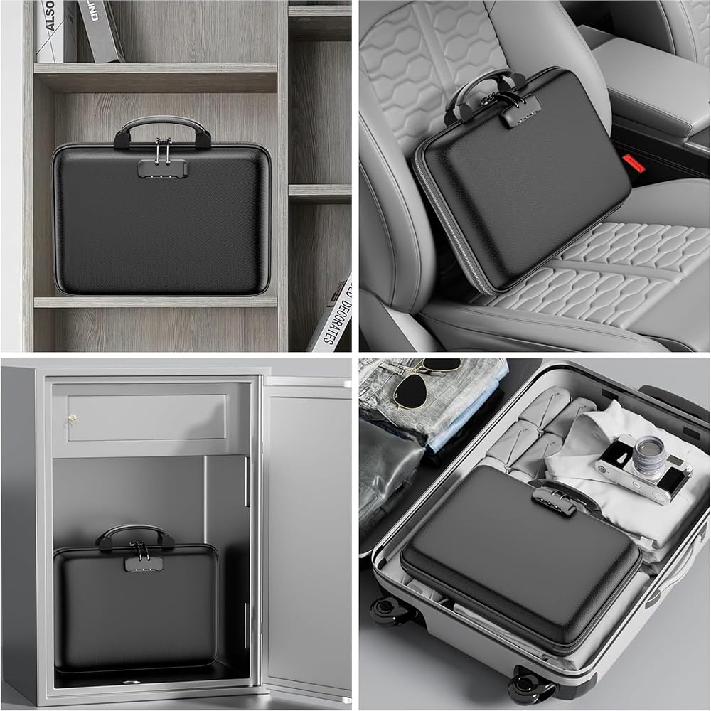 Organizer per documenti ignifugo con serratura, impermeabile, formato A4, con 13 tasche espandibili, sistema di archiviazione portatile per banconote, ricevute e certificati