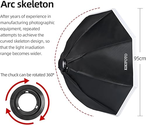 Miniatura 3 de Caja de luz octogonal de 37.4 in14.6 in, difusor doble, extracción de instalación rápida, compatible con flash Bowens, iluminación continua,