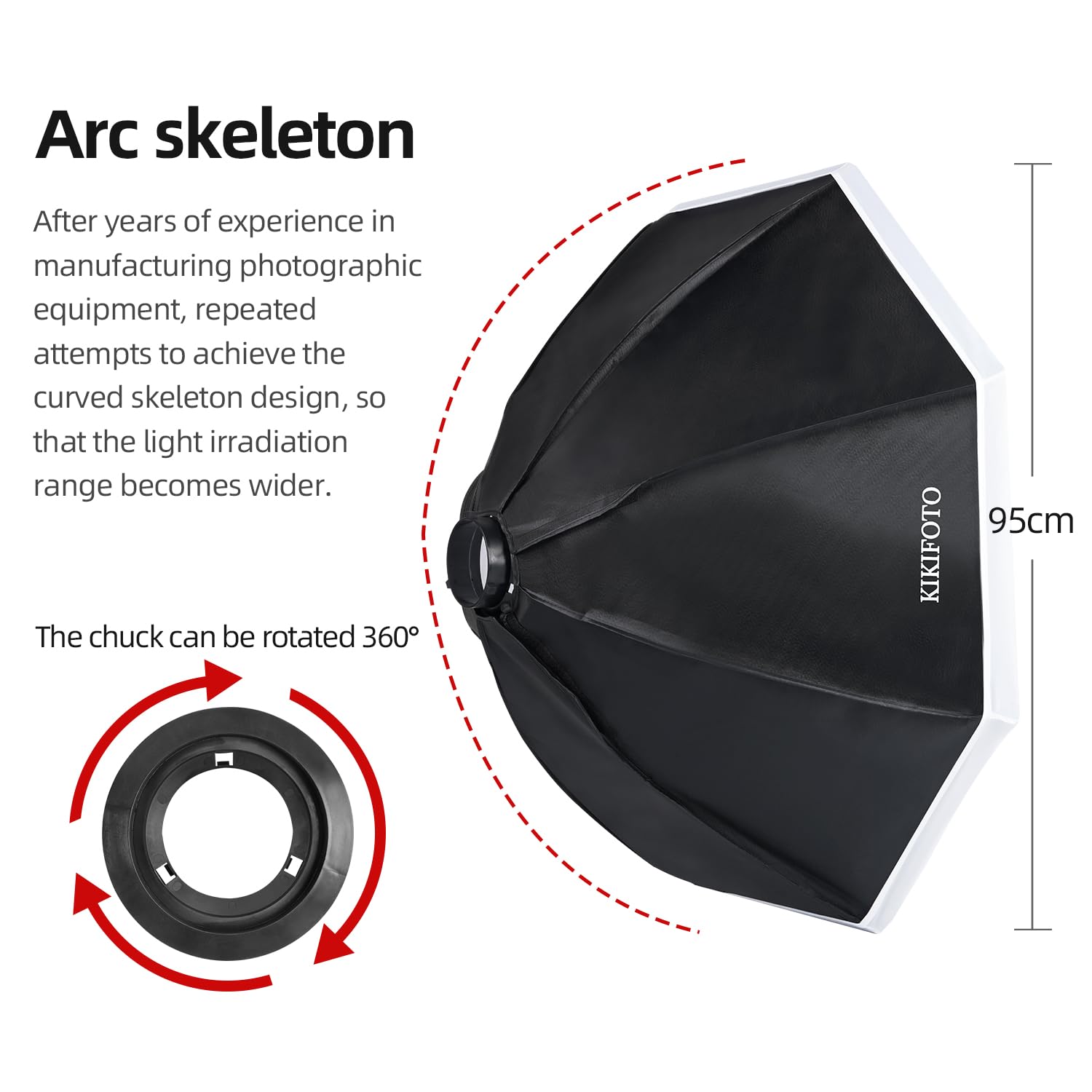 Softbox Octogonal 95 cm/37", Difusor Doble, Extracción Instalación Rápida, Compatible con Flash Montura Bowens, Iluminación Continua, Adecuado para Retratos, Productos, Filmación Videos