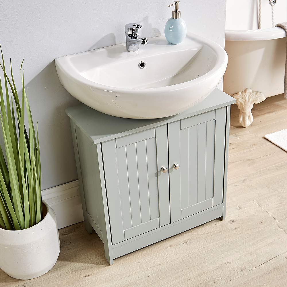 Homesource Grey Bathroom Under Sink Wash Basin Storage Cupboard, 2 Door