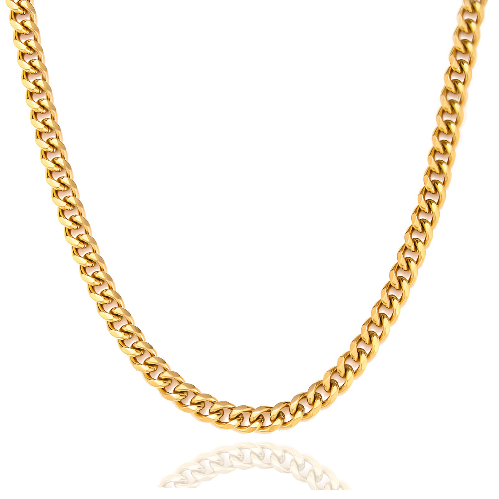 2 Pcs Mens Cuban Link Chain Necklace,5mm Silver Gold Stainless Steel Chains for Mens Boys Womens Jewelry Gifts,18"/20"/24 Inches