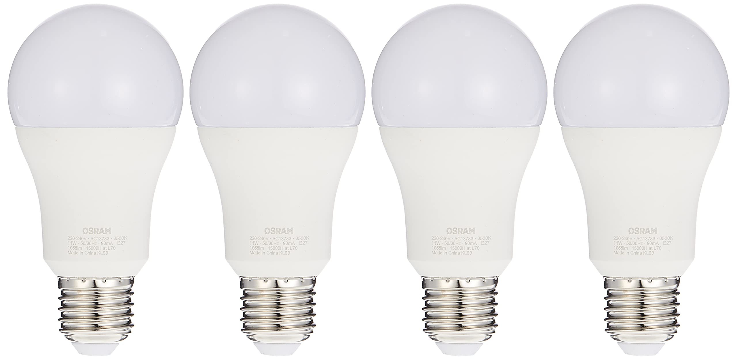 OsRAM Led Value Clasics A, Frosted Lamps, Lower Power, Classic Shape, Energy Saver- (11W) Screw - Base E27, 1055 Lm -Cool White/6500K /Energy Class A+ (Bundle- Pack Of 4)