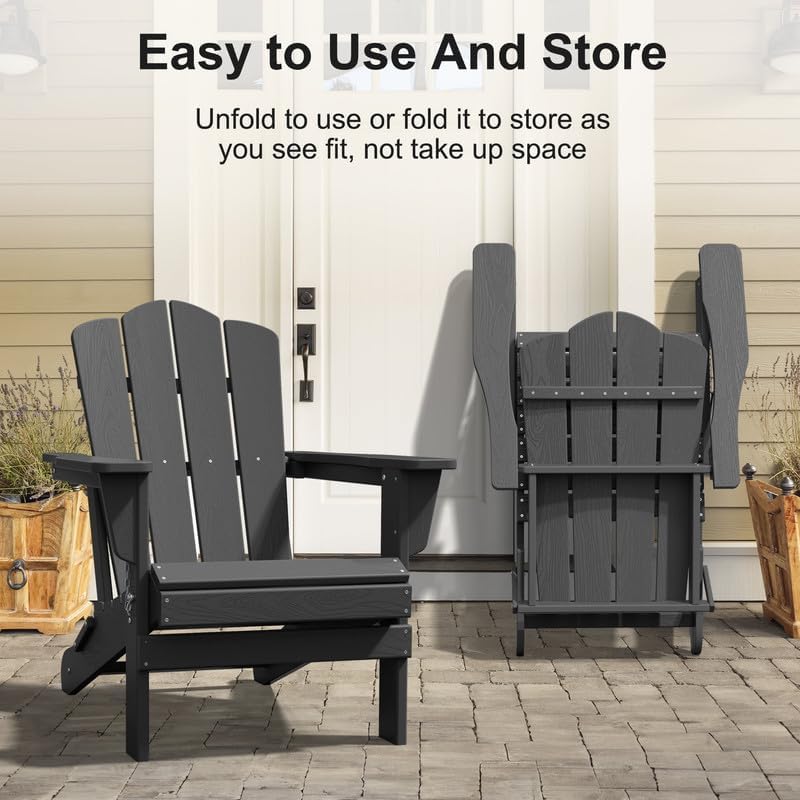 Adirondack Chair, Plastic Folding Outdoor Patio Chairs, Outside HDPE Chairs for Lawn, Yard, Gray(1PC)