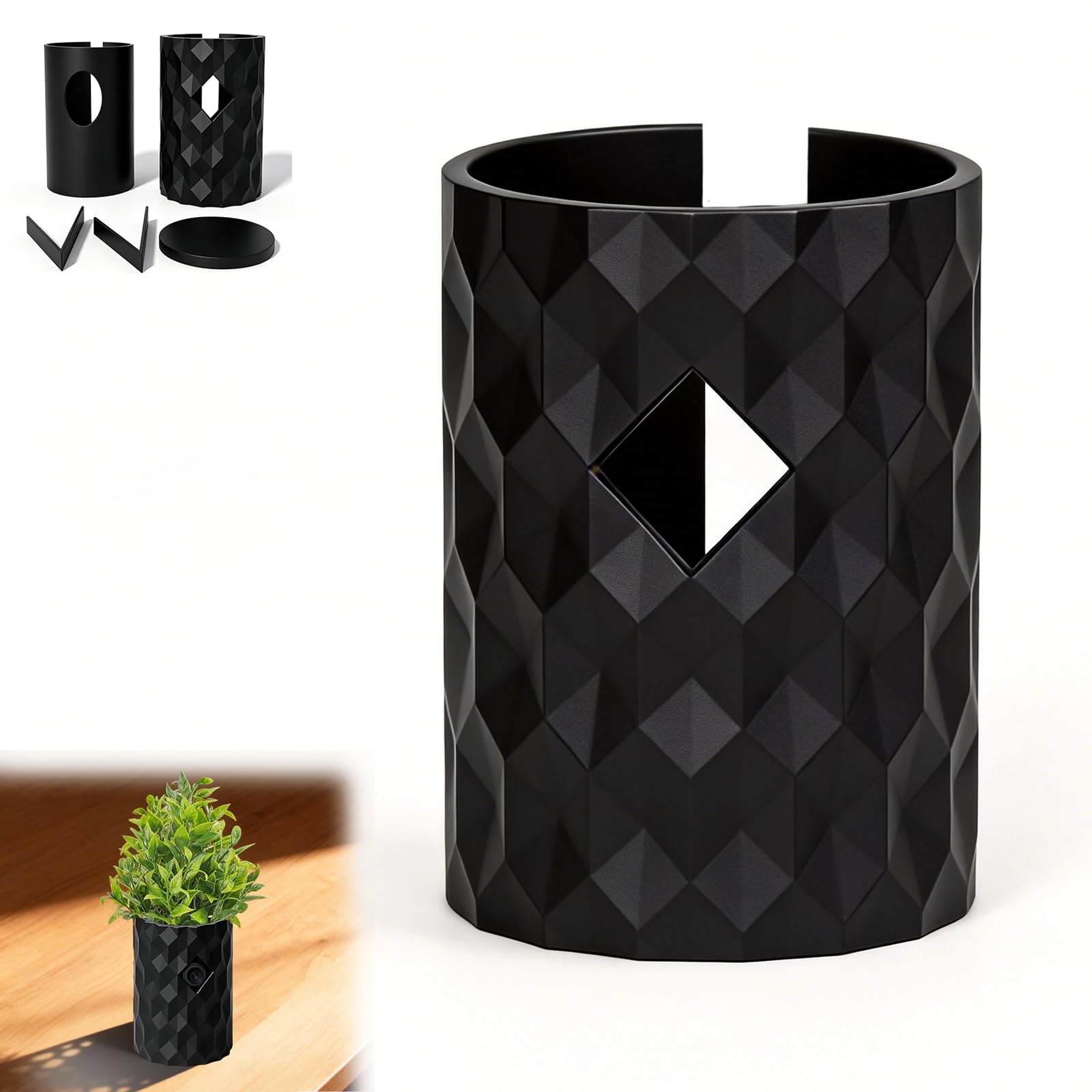 Vase décoratif compatible avec Ring Indoor Cam 1ère et 2ème | Comprend un adaptateur modulaire pour la compatibilité Ring Cam 1ère/2ème génération. Dispose d'un motif géométrique moderne