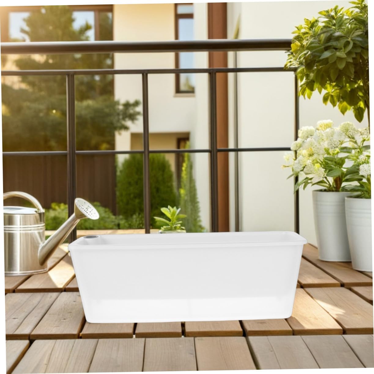 2Pcs Self Watering Rectangular Planter Box for Indoor Outdoor Balcony Window Sill Space-Saving Narrow Design Weather-Resistant Plastic Vegetable Planter for Urban Gardens