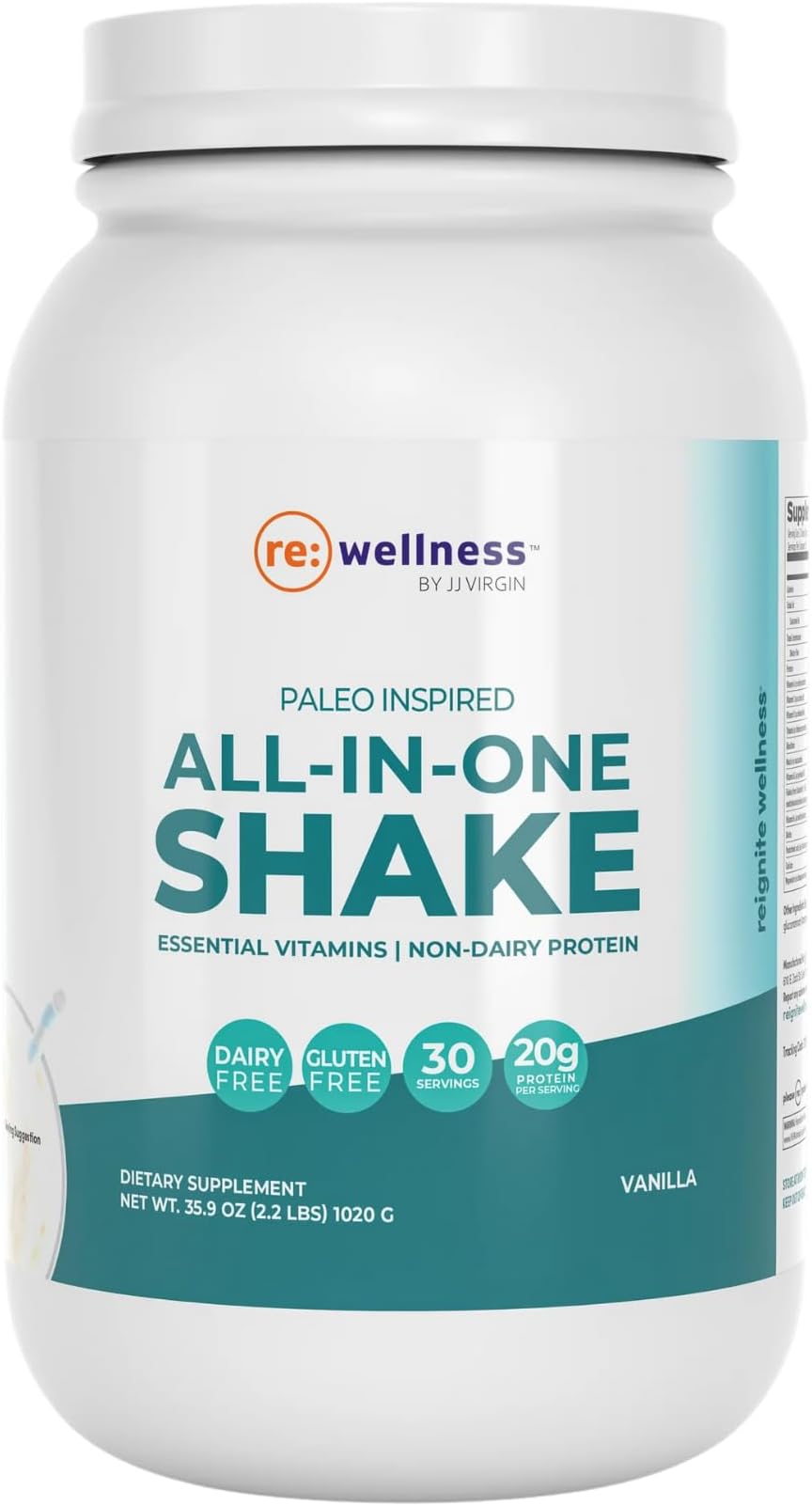 by JJ Virgin | Vanilla Paleo-Inspired All-in-One Shake | Gluten Free + Dairy Free Protein Powder | Contains 20G of Beef Protein with Vitamins, Minerals, Amino Acids | 30 Servings