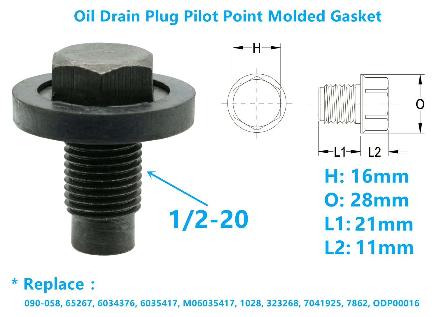 Dorman Oil Drain Plug With Gasket - 1/2-20 Thread, 5/8" Head, Direct OE Replacement - View #10