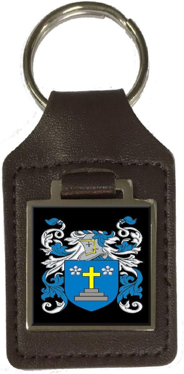 Nimmo Family Crest Surname Coat of Arms Brown Leather Keyring Engraved