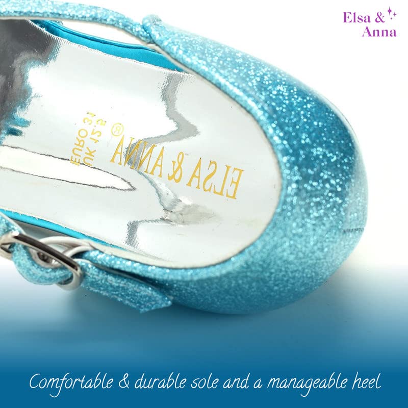 ELSA & ANNA Zapatos de princesa niña - 3 cm tacón - Zapatos de fantasía con brillos y cristales - Para fiestas, cumpleaños y cosplay - Tacones niña princesa (SHOES2)