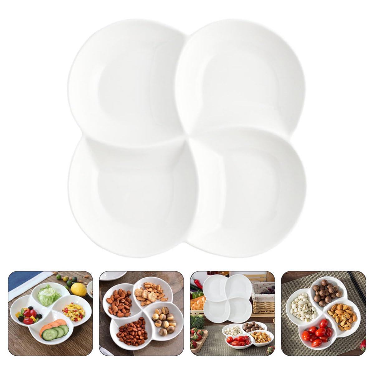 SEWACC Assiette Alimentaire Céramique 22x22x3 Cm à 4 Compartiments, Plateau-Repas Compartimenté, Empilable, pour Déjeuner et Présentation, Service Pratique et Gain de Place